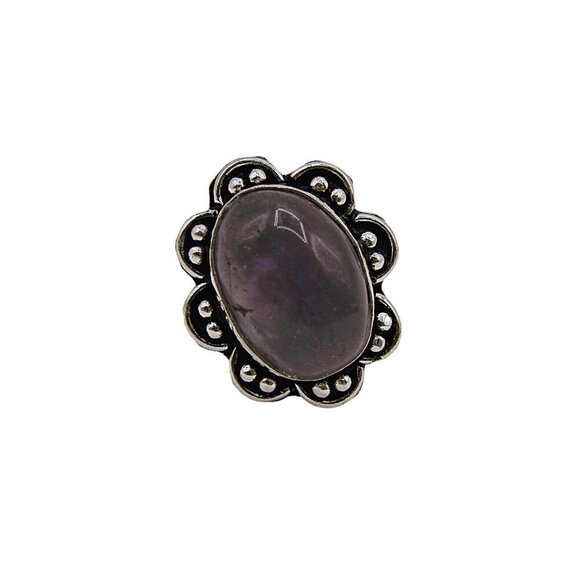 Amethyst Natural Stone Ring Sterling Silver Plated Birthstone Floral Frame 7.5 - Picture 5 of 10